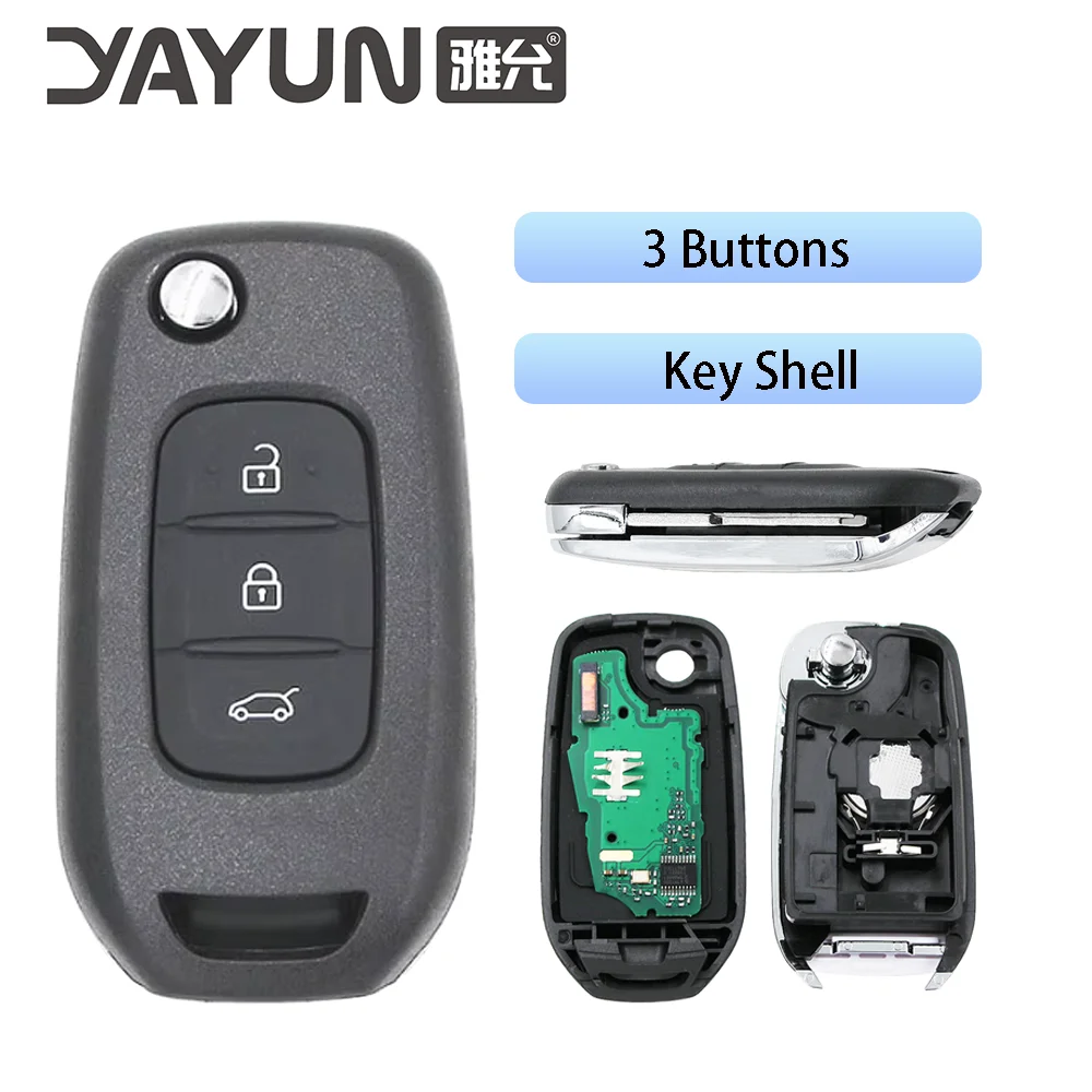 

YAYUN 3 Buttons 433MHz Flip Remote Key with Chip PCF7961M(4A Chip) (HITAG AES) FCC ID# CWTWB1G767 For Renault