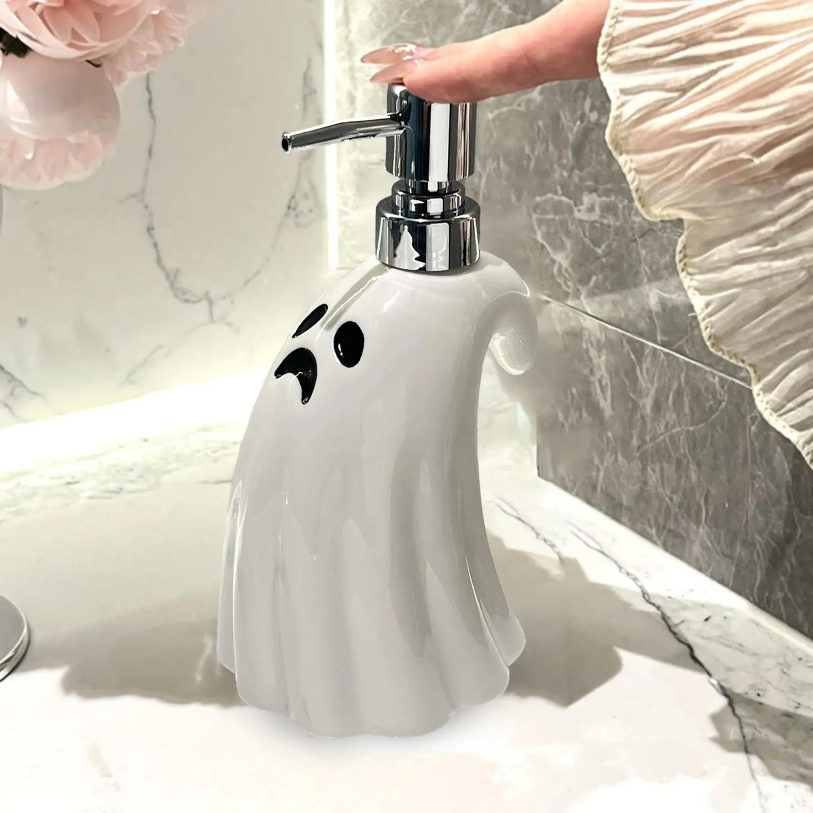 400ml Ceramic Soap Dispenser Hand Sanitizer Bottle Large-Capacity Lotion Pump Dispenser for Halloween Bathroom Decor