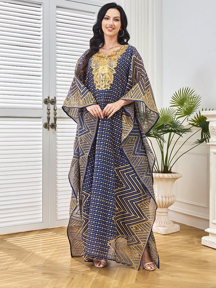 

Ближневосточная Дубайская арабская Абая, модное платье из двух частей с воротником из бисера и цветочной широкой юбкой