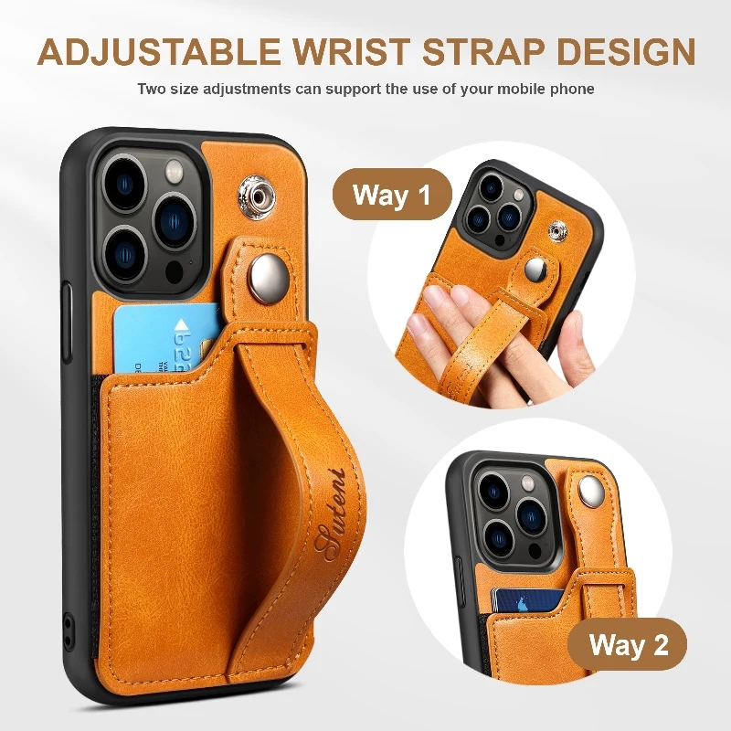 

Wrist Strap Leather Wallet Phone Case For iPhone 15 14 Plus 13 12 Mini 11 Pro Max XR X XS Max 8 7 Plus Phone Back Cover