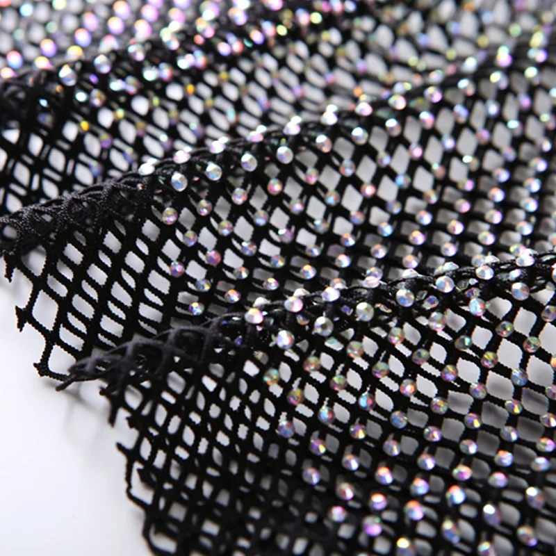 Damen Diamant-Netz-Top, Durchsichtiges Fischernetz-T-Shirt, Glitzernde Transparente Rundhalsbluse, Eng Anliegend, für Nachtclub, Party, Festival, Clubwear – Detail 10