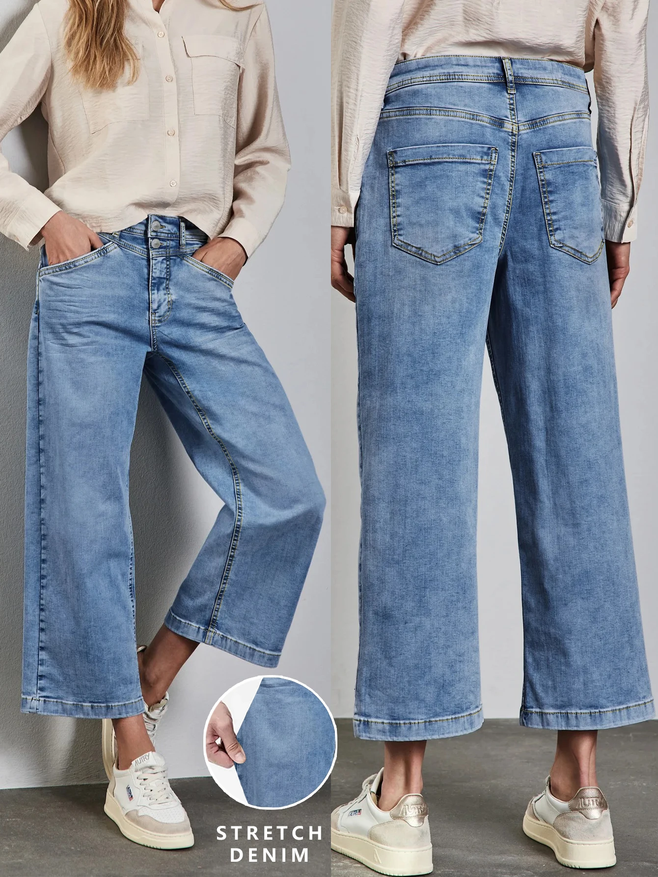 

Women's Wide Leg Denim Cropped Pants Stretch Fabric Double Breasted Placket Women's Jeans Fashionable Versatile Style