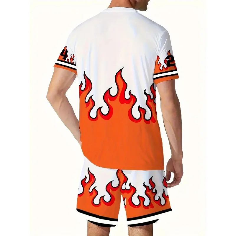 2025 Summer New Men's USD and Ring Trendy 3D Printed Men's Fashion Short Sleeve Street Hip Hop Sports and Leisure Combination