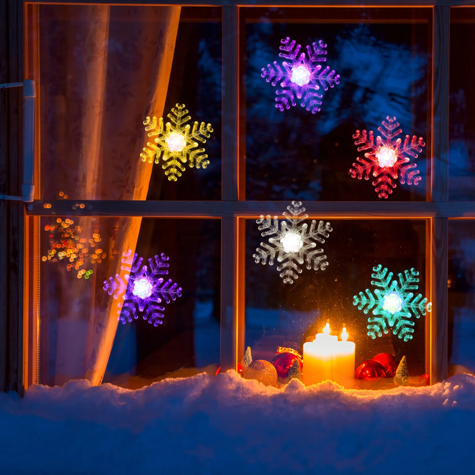 

5 Pcs Decorations Operated Led Snowflake Lights Night Christmas Suction Cup Transparent