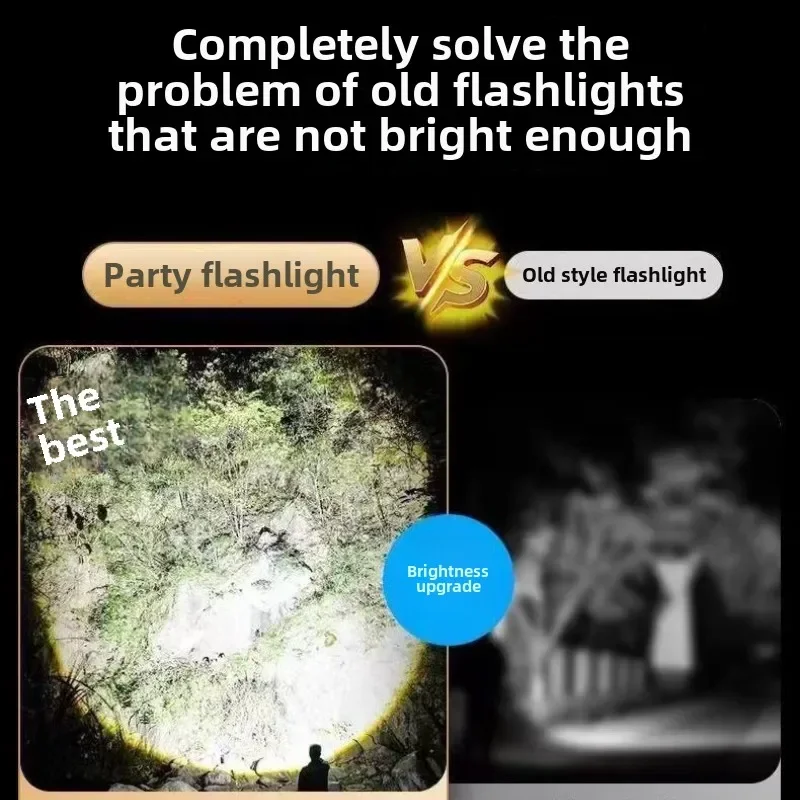 New Strong Light Flashlight USB Charging Ultra Bright Outdoor Long Range Zoom with LED Digital Display Type-C Fast Charging