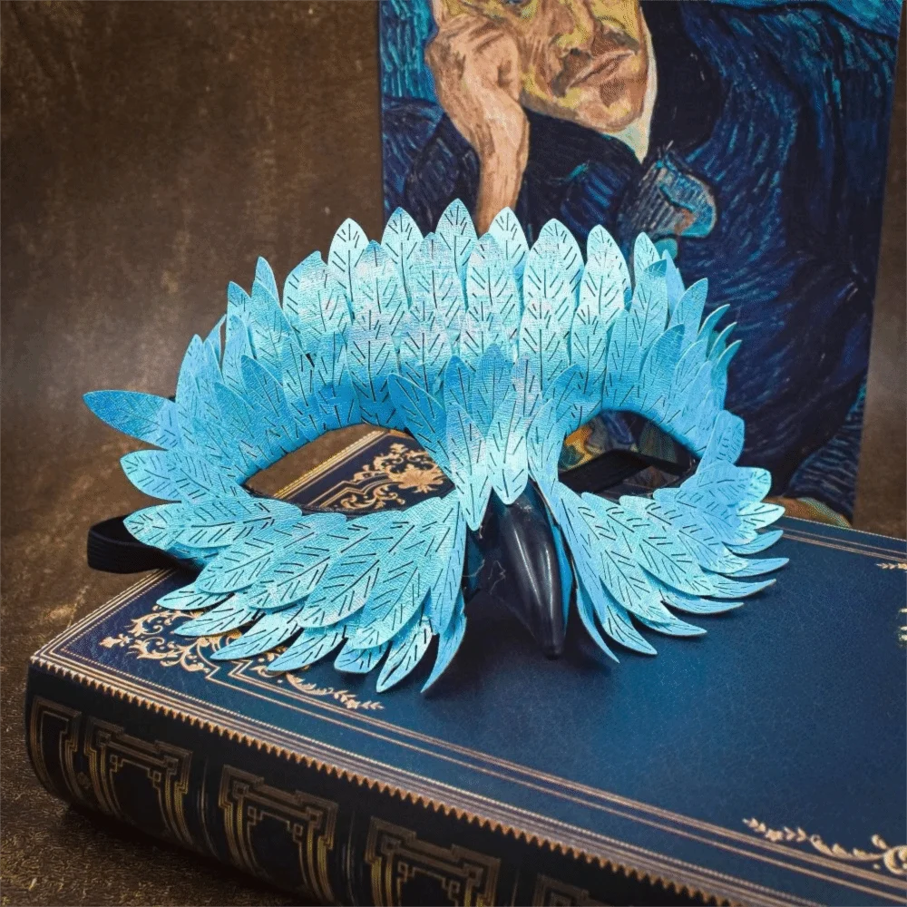 Exquisite Half Face Bird Beak Eagle Mask Pearlescent Gradient Crow Feather Mask Plastic Elastic Band Cosplay Mask Masquerade