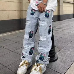 2026 Japanese Streetwear Embroidery Men Jeans Pants Cargo Vintage Harajuku Men's Denim Trousers