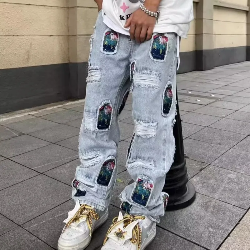 2026 Japanese Streetwear Embroidery Men Jeans Pants Cargo Vintage Harajuku Men's Denim Trousers