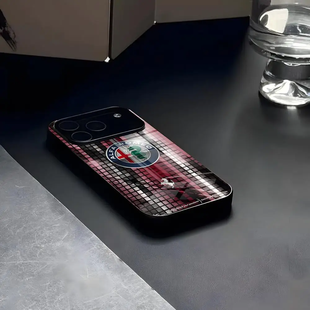 A- Alfa-es Cool R-Romeos Автомобильный коврик для мыши Стекло для IPhone 17 16 15 14 Pro Max 13 12 Mini 11 X XS XR 8 Plus для Samsung S25 24 23