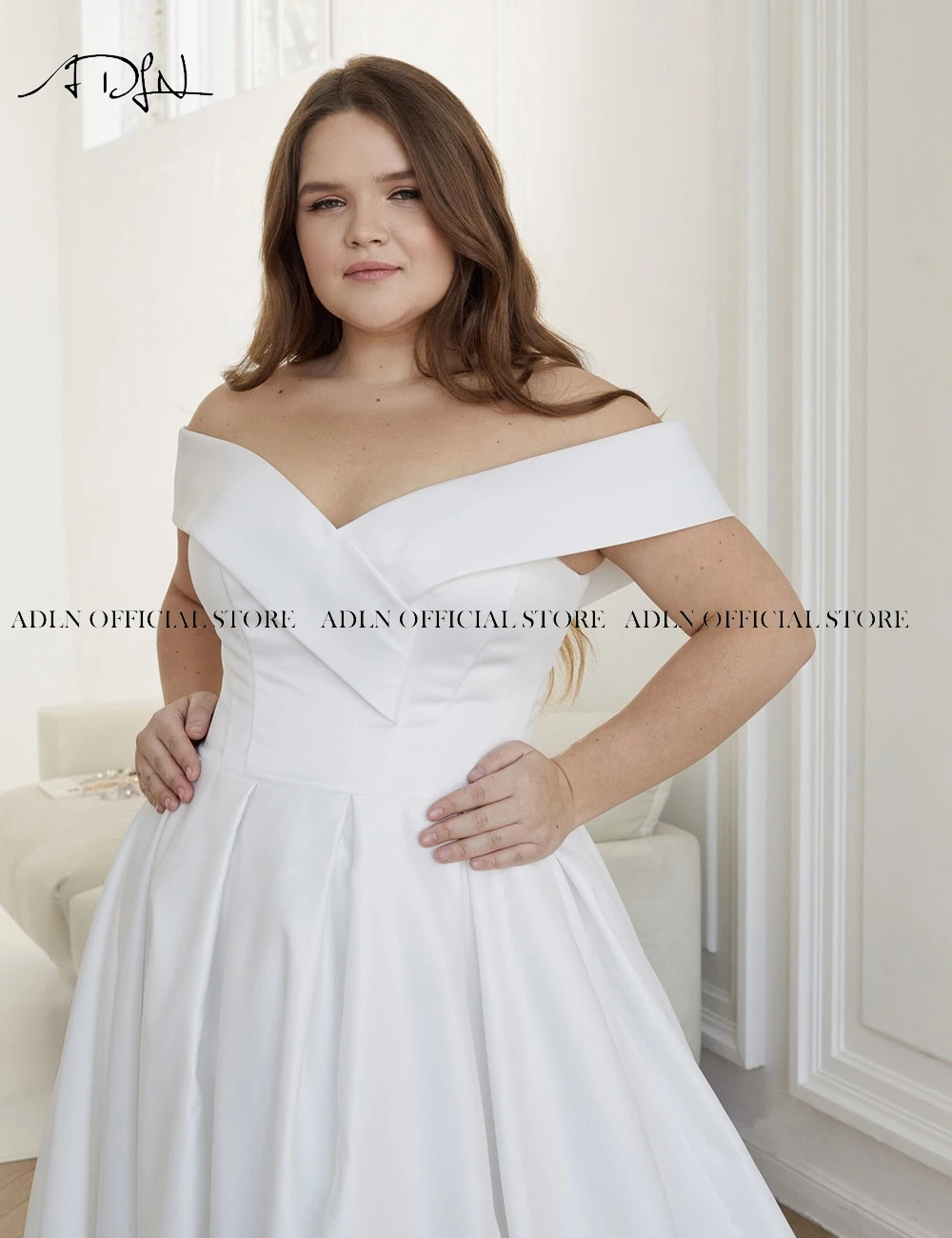 Vestido de Novia de satén con hombros descubiertos, traje elegante de talla grande, blanco marfil, hecho a medida