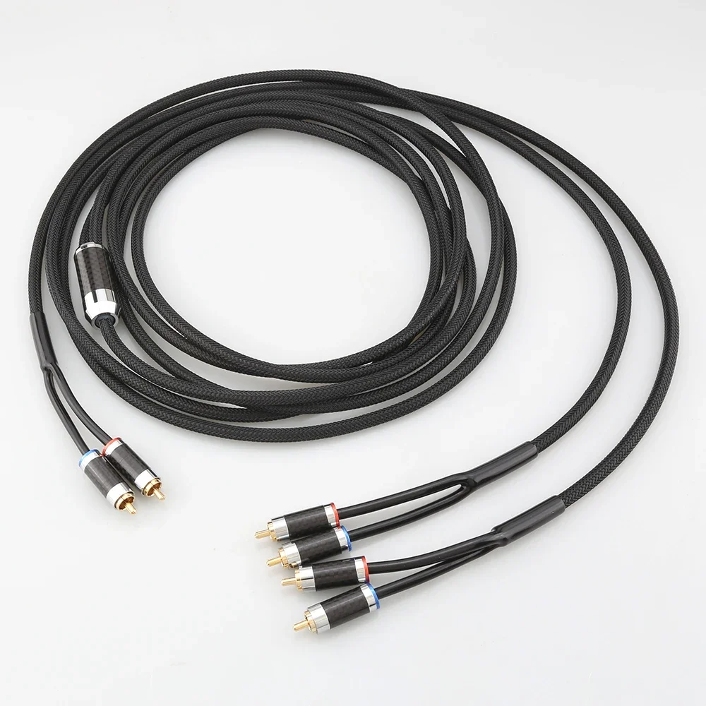 4N OFC HIFI Cable RCA 2 Male To 4 Male Splitter For Two Sets Of Speakers Interconnnect Cable