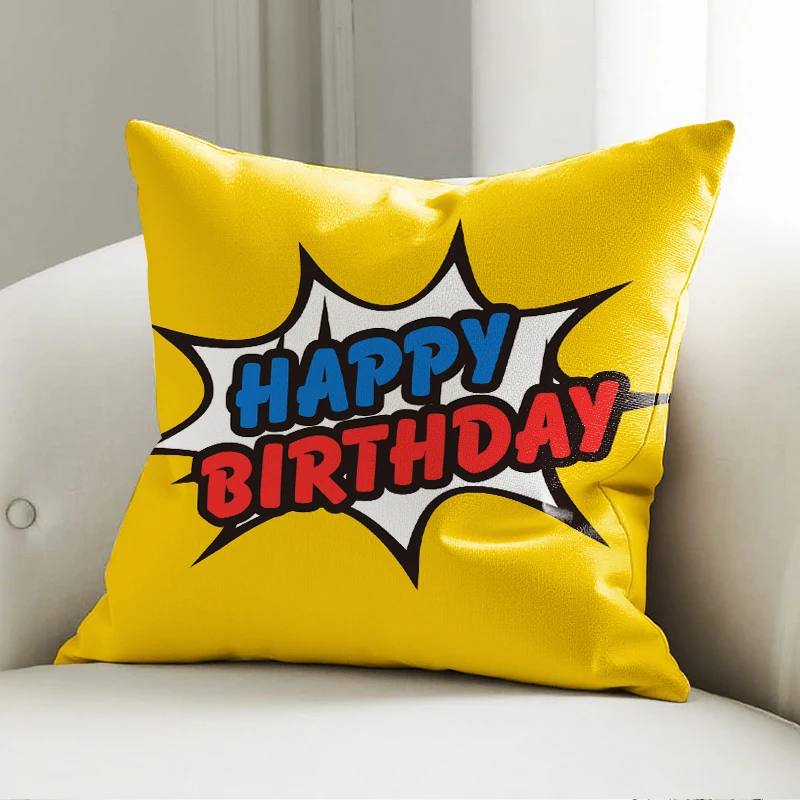

Happy Birthday Pillow Case Yellow Cushion Cover Soft Decor for Sofa Bedroom Party Decorative Throw Pillowcase