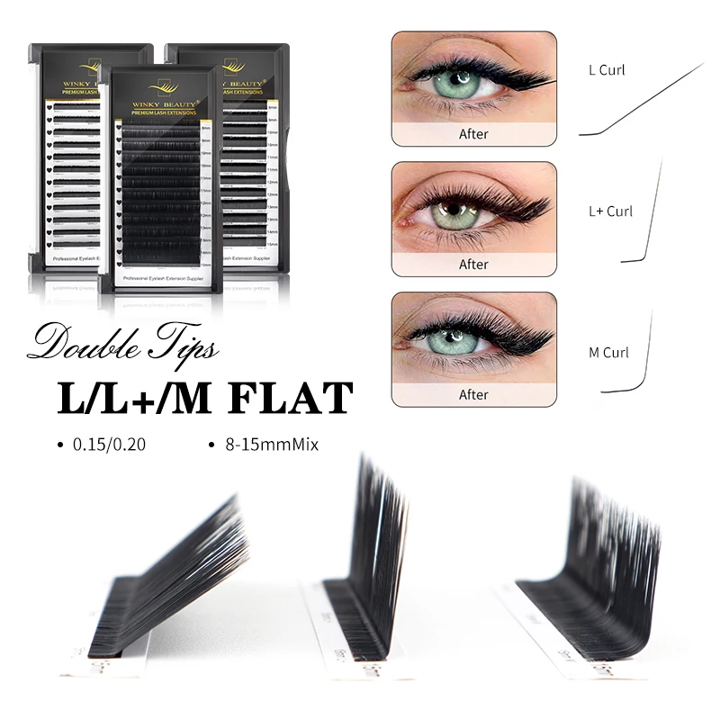 winky beauty  L/L+/M Curl Flat Individual Lash Extension Flat Shaped Natural Volume 0.15 0.20 Split Tips Super Softer Eyelashes