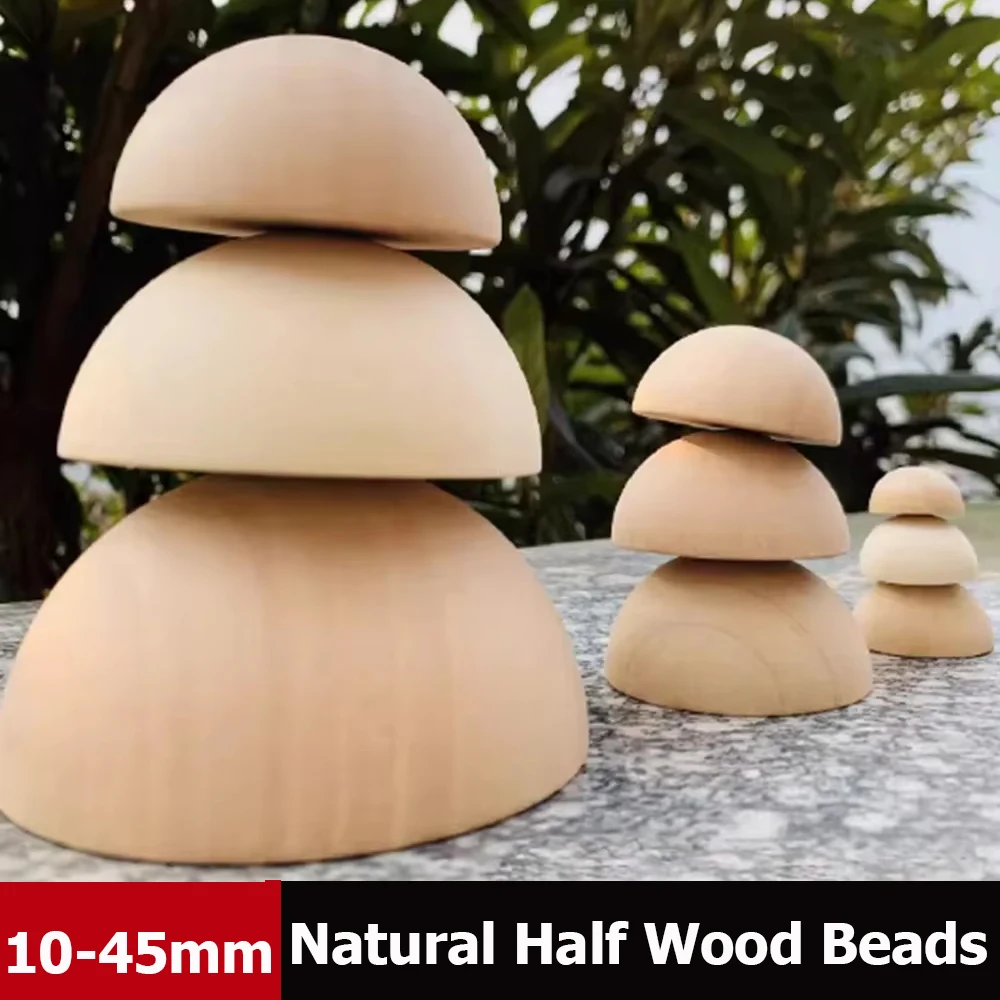 10pcs Natural Half Wooden Beads Unfinished Split Round Wood10mm-45mm Balls For Craft Paint Kids Arts Make Noses Christmas Decor