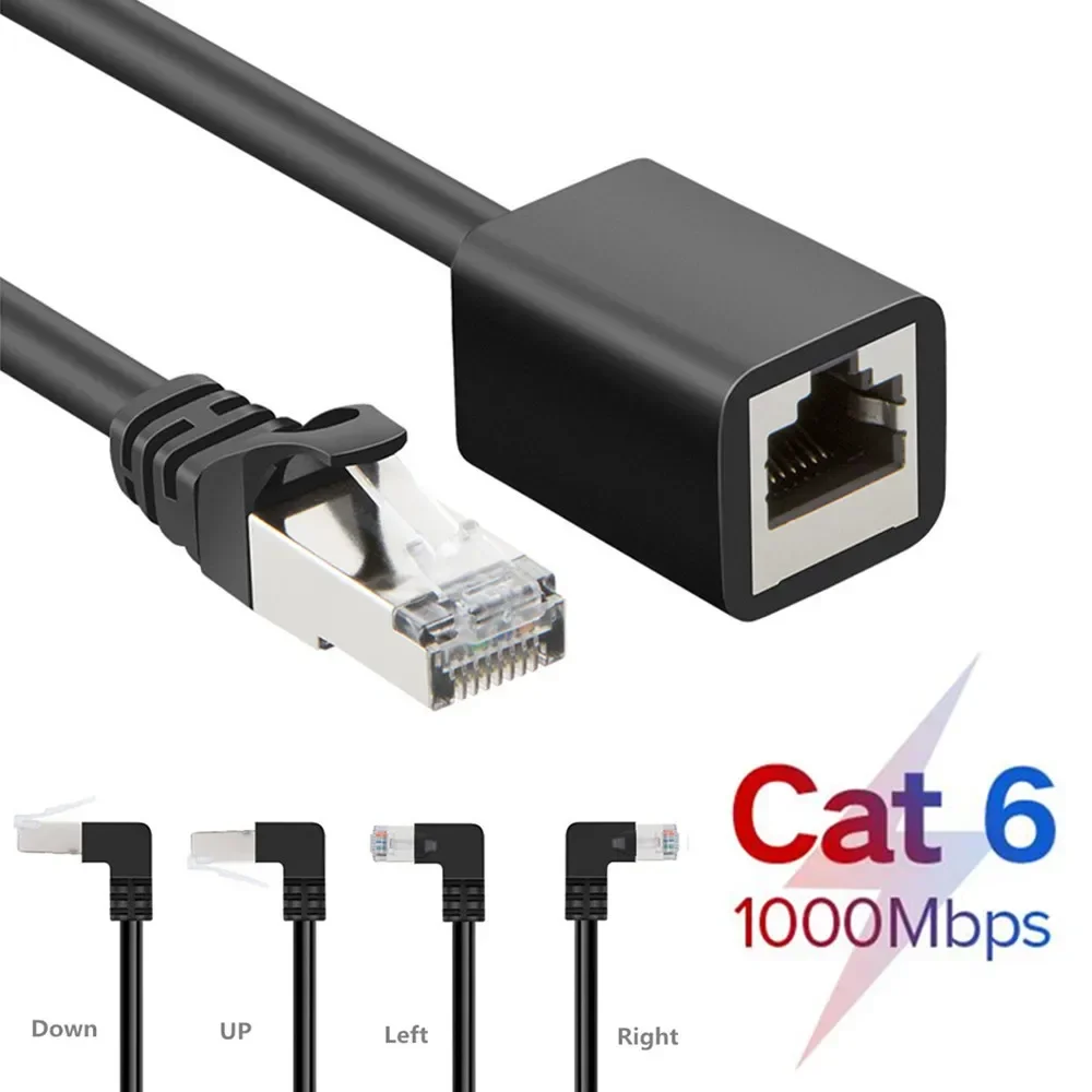 Cat6 Ethernet Extension Cable Rj45 Cat6 Ethernet Lan Network Cable Male to Female RJ45 90 Degree Right Anlge for PC Laptop