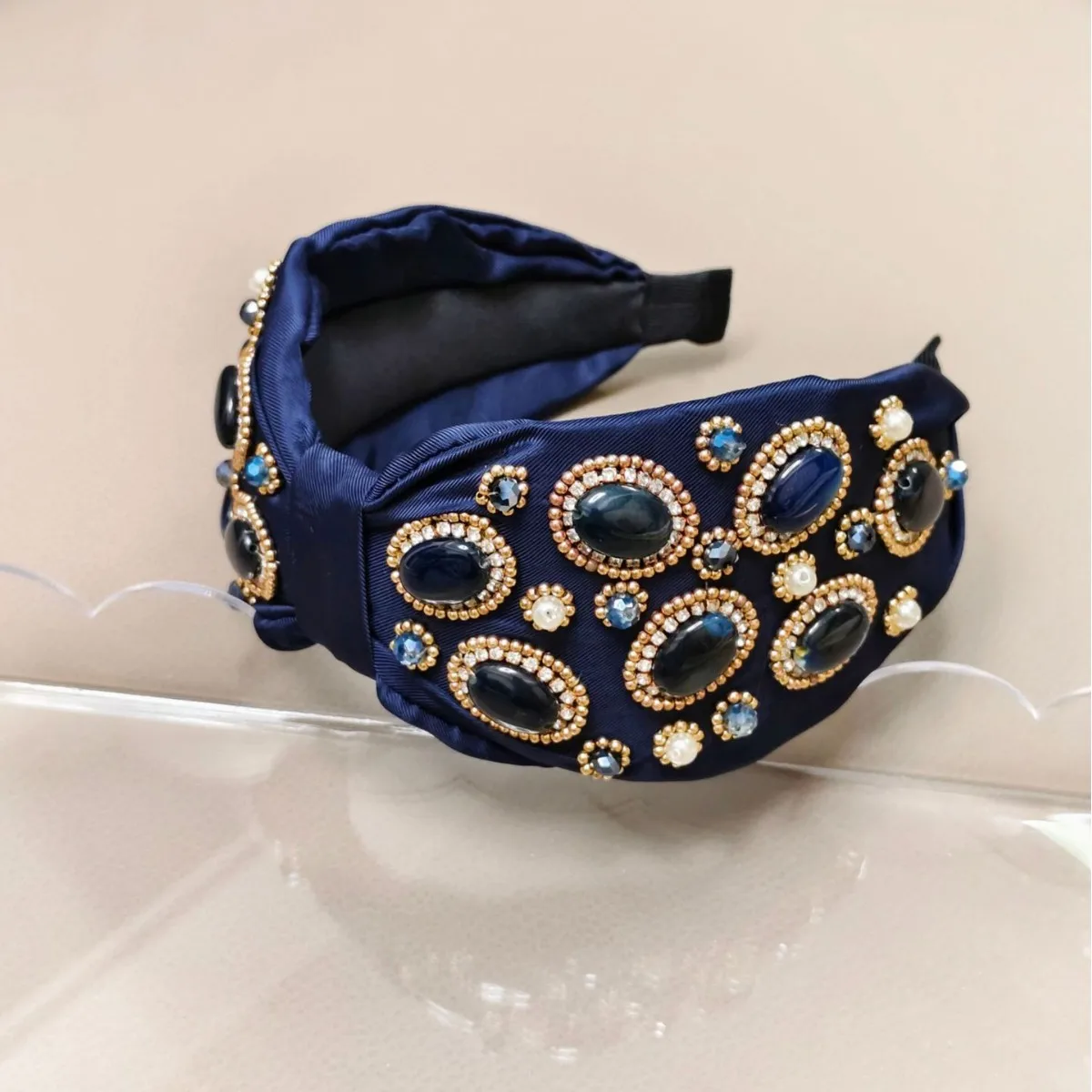 Hot Heavy Industry Hand Sewn Headband Natural Stone Wide Edge Headband Retro Premium Holiday Wind Headgear Hairpin