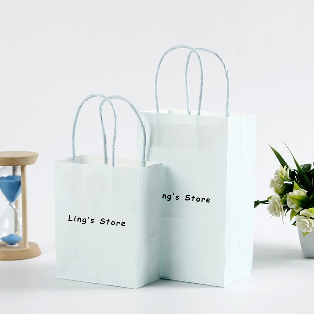 

100pcs Custom Logo Lovely Baby Blue Jewelry Handle Bag Cosmetic Perfume Soap Cake Chocolate Baby Shower Travel Shopping Pouches
