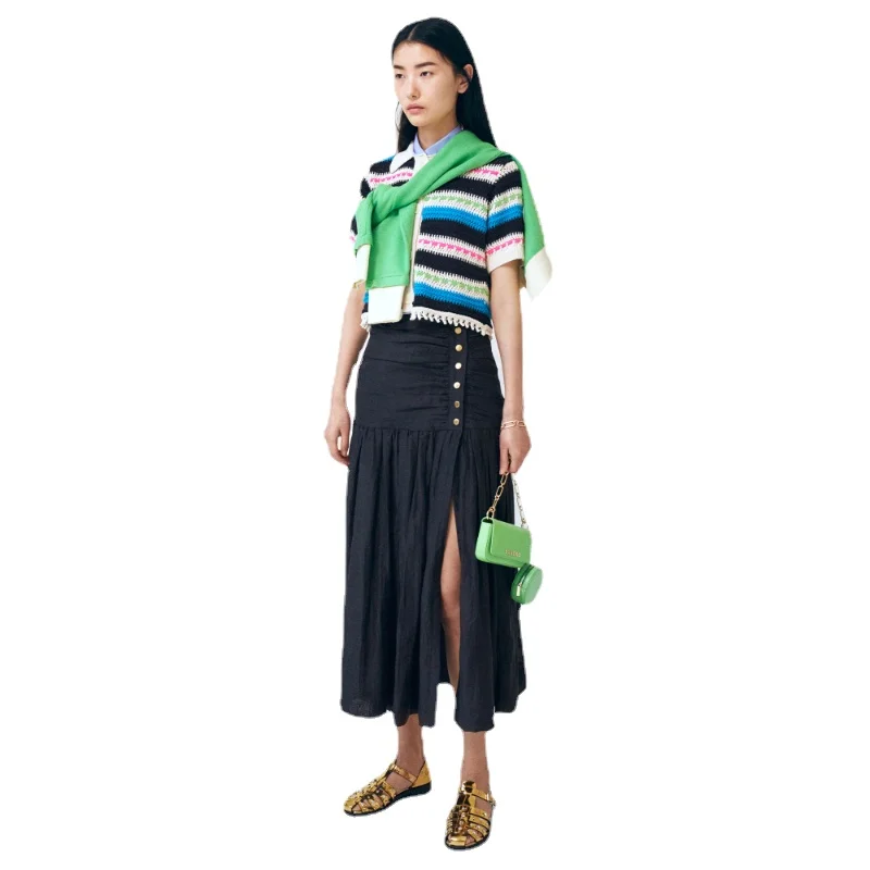 Women's High Waist Pleated Long Skirt, A Line, Long Design, Half Skirt, Brand, High Quality, Brand SAPYU, Spring, New, 2023