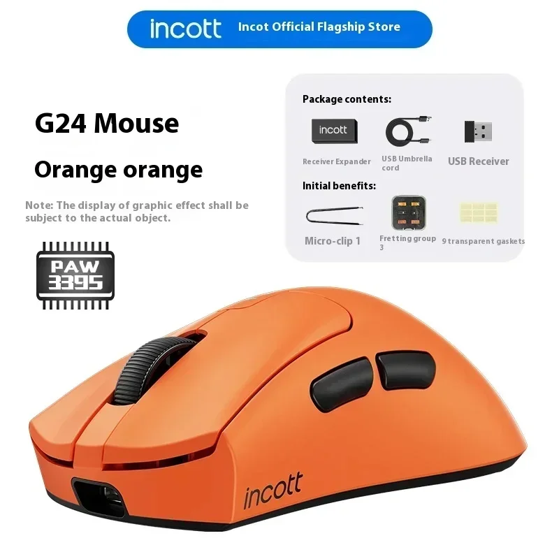 Incott  Wireless Mouse G24 1Khz Dual Mode PAW3395 26000DPI Hot-swappable Mechanical Micro Macro Defines The Esports Gaming Mouse