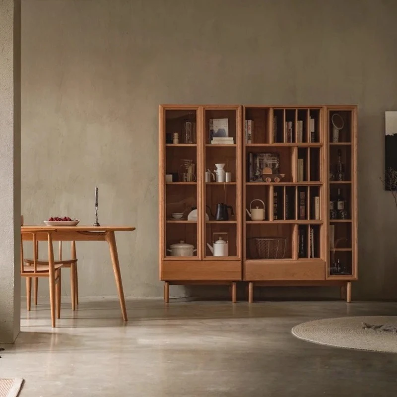 Solid wood combination bookshelf against the wall floor shelf simple storage rack