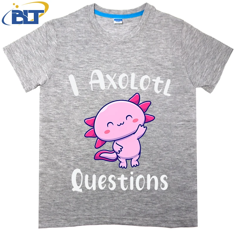 I Axolotl Questions 3 Printed children's T-shirt Summer cotton short sleeves Casual tops Suitable for boys and girls