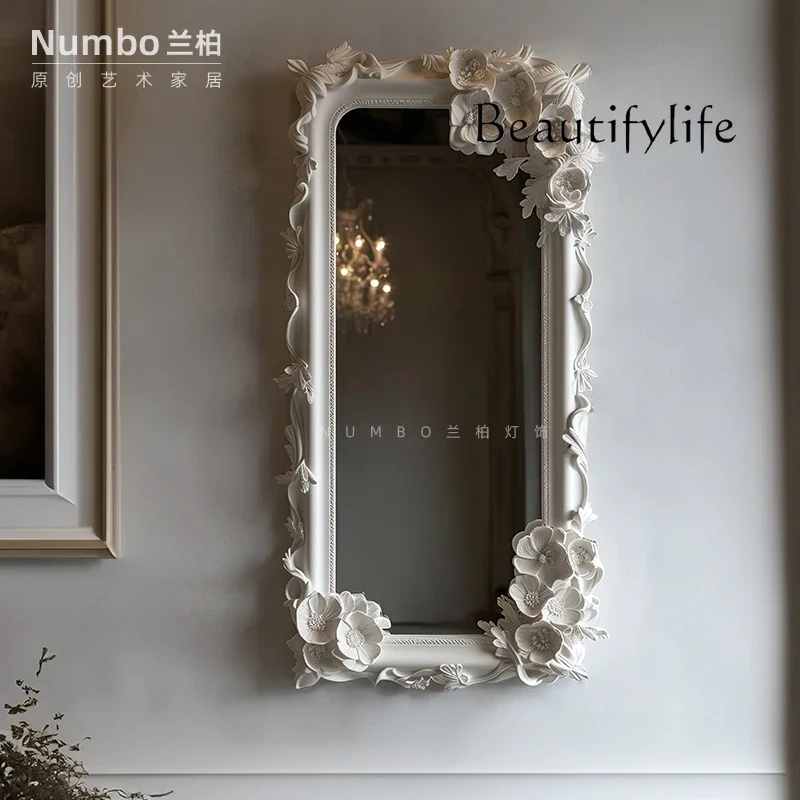 BJ BY Retro Carved Half-body Mirror, Living Room Entry Floor-to-ceiling Mirror, Bedroom, European Wall-mounted Full-length Mirro