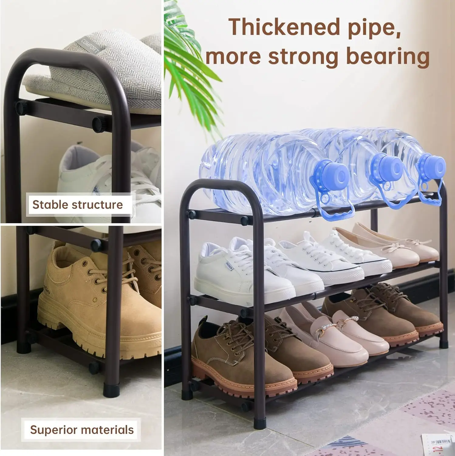 

Adjustable Stackable Shoe Rack - Heavy Duty Stainless Steel Multi-Tier Organizer for Entryway, Dorm, Closet Storage Solution