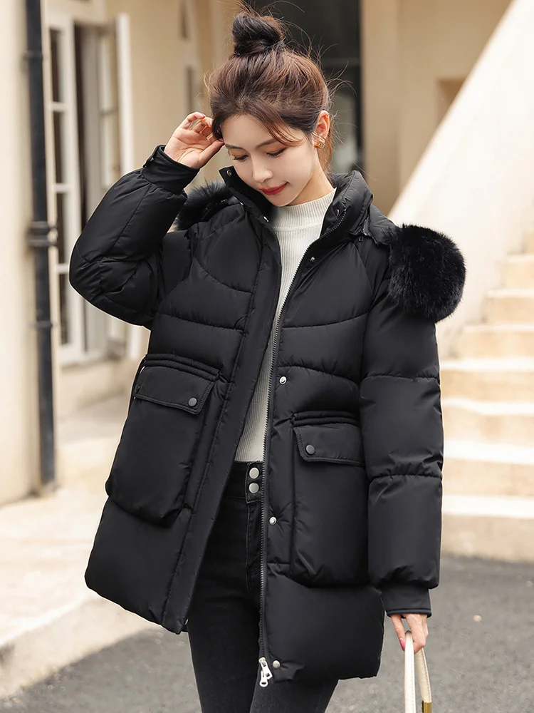 Vielleicht New Cotton Padded Long Snow Parkas Women Winter Big Fur Collar Removable Hooded Jacket Female Windproof Coat Outwear