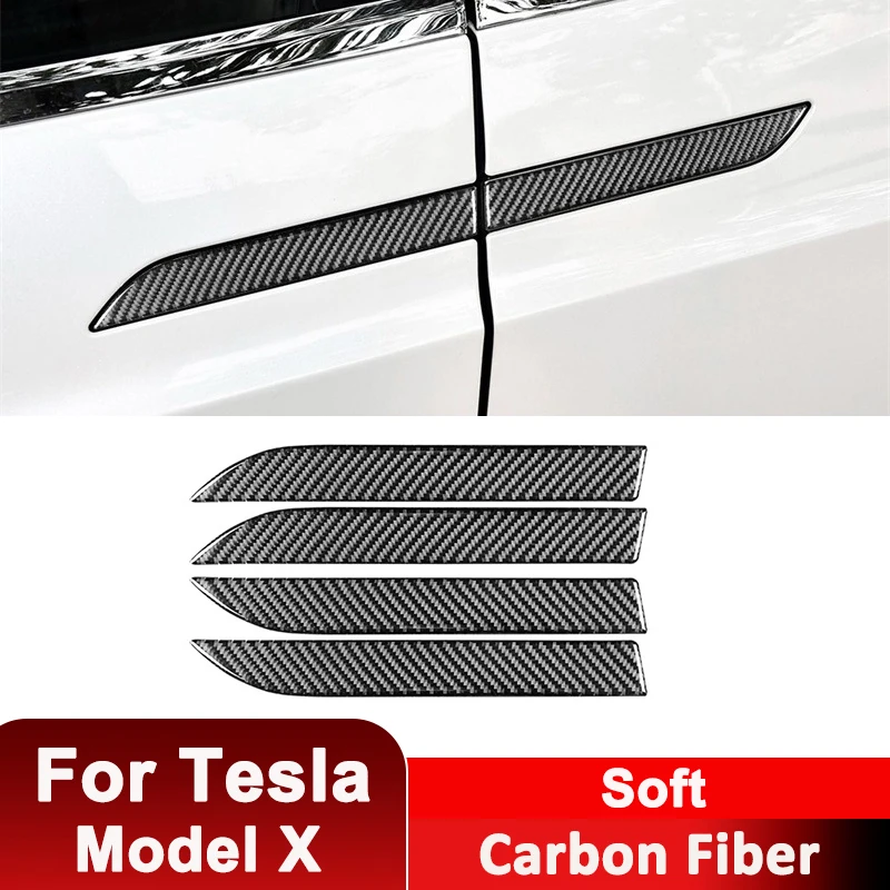 

For Tesla Model X Carbon Fiber 4PCS Car Door Outer Pull Handle Trim Strips Decorative Sticker Auto Interior Accessories