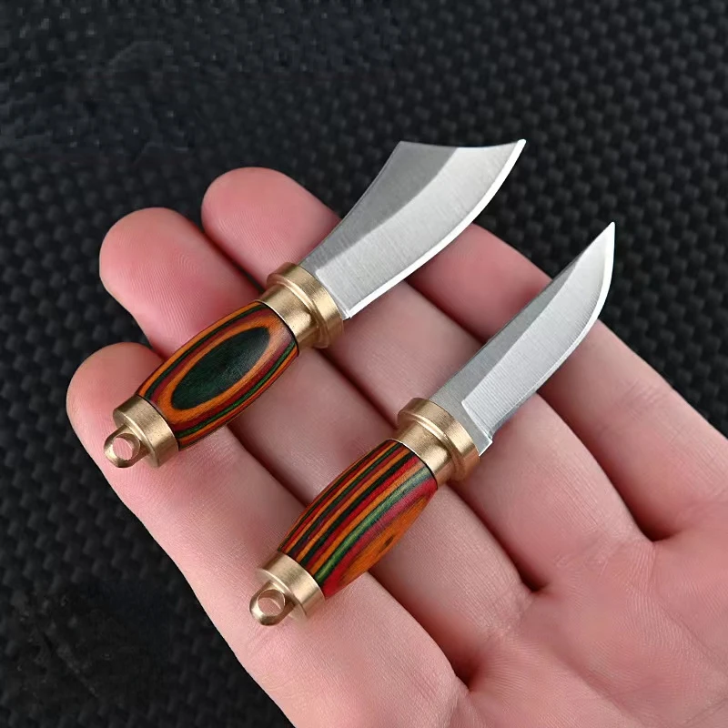 NEW Mini color wooden handle small straight knife portable key chain pendant unboxing small expert delicate knife