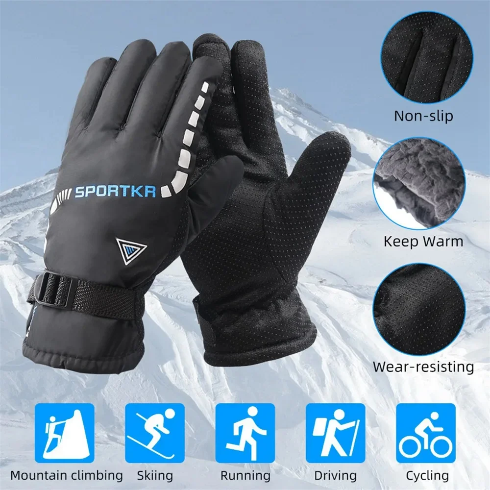 

Winter Unisex Full Finger Warm Gloves Thickened Fleece Waterproof Windproof Non Slip Outdoor Skiing Running Cycling Cold Weather