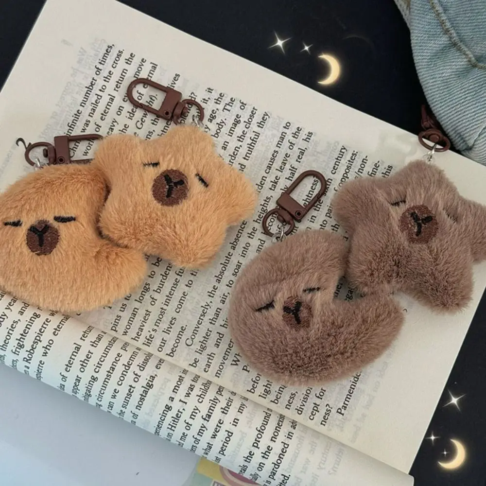 Star Moon Capibala Plush Keychain Soft Stuffed Cartoon Capybara Doll Plush Keyring Simulation Chirping Kapibara Pendant