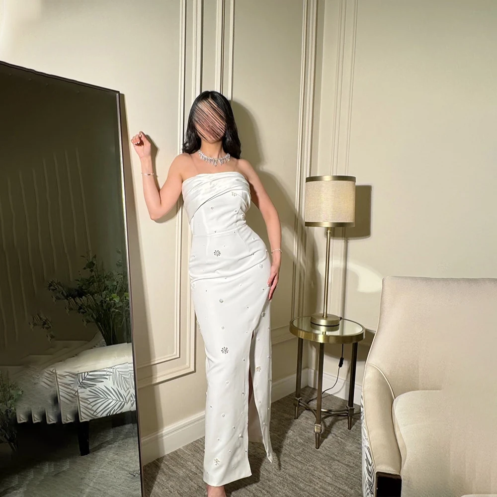 

Elegant Evening Dresses Off Shoulder Mermaid Prom Dress Slit White Special Occasion Party Gown Customized فساتين سهرة