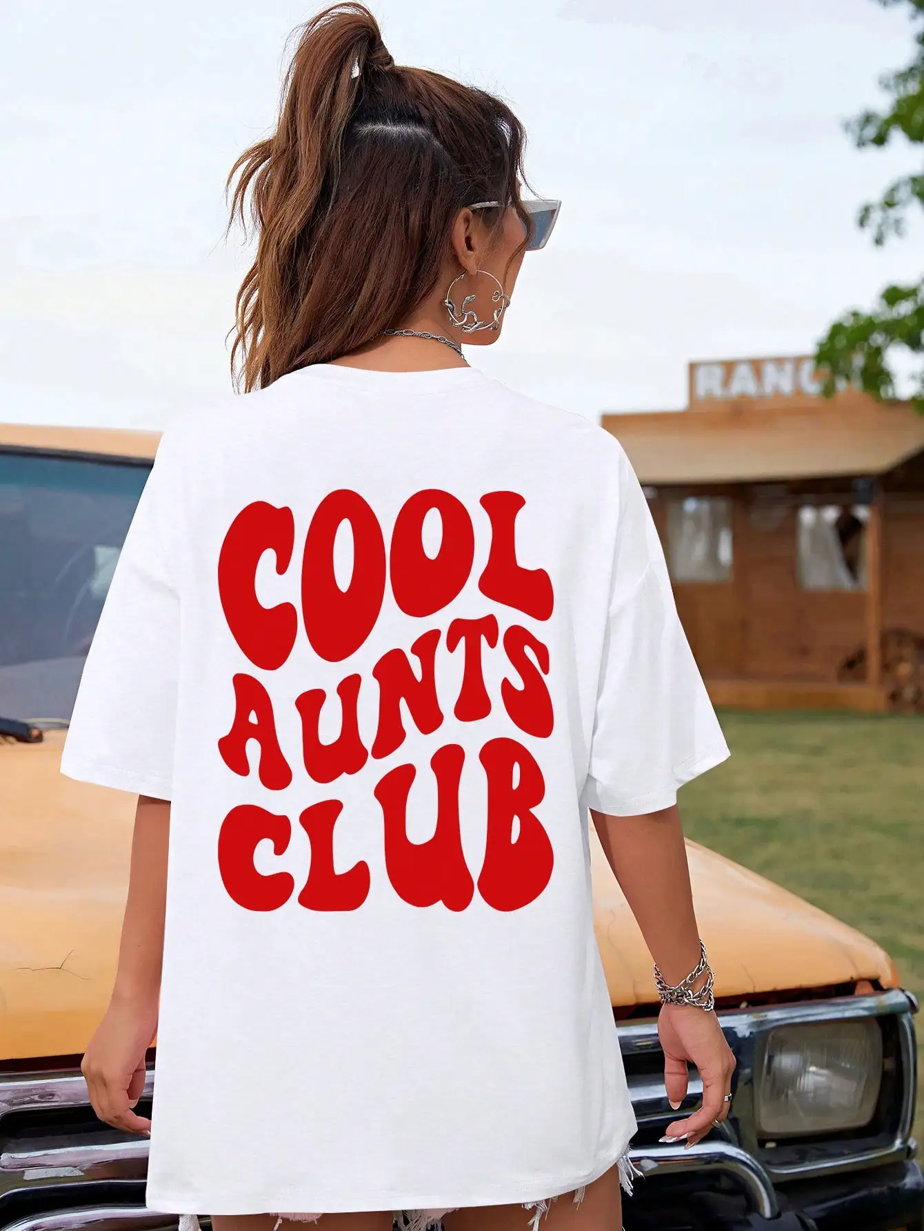 Cool Aunts Club Red Letter Patternt Shirt Women Street Casual T-Shirt Hip Hop Cotton Tee Clothing Summer Breathable Short Sleeve