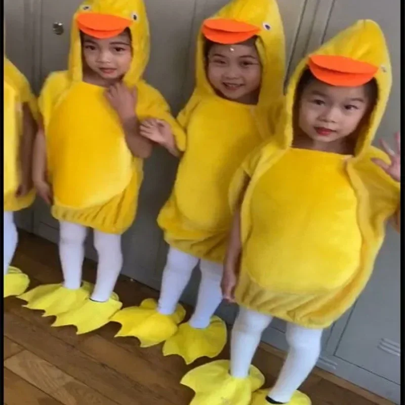 Unisex Girls Kids Boy Yellow Chicken Chick Duck Animal Costumes Shoes Stocking Dress Up Birthday Party Halloween