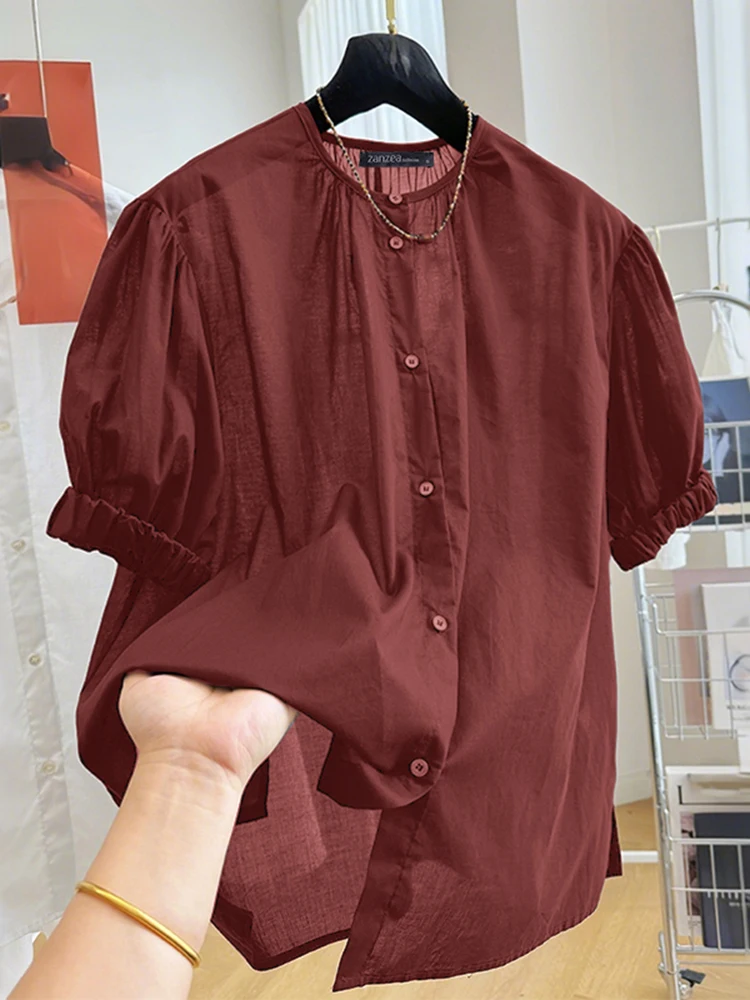 2025 Summer Loose Shirts ZANZEA Women Casual Short Sleeve Solid Blouses O Neck Buttons Up Blusas Stylish Office OL Tops Female