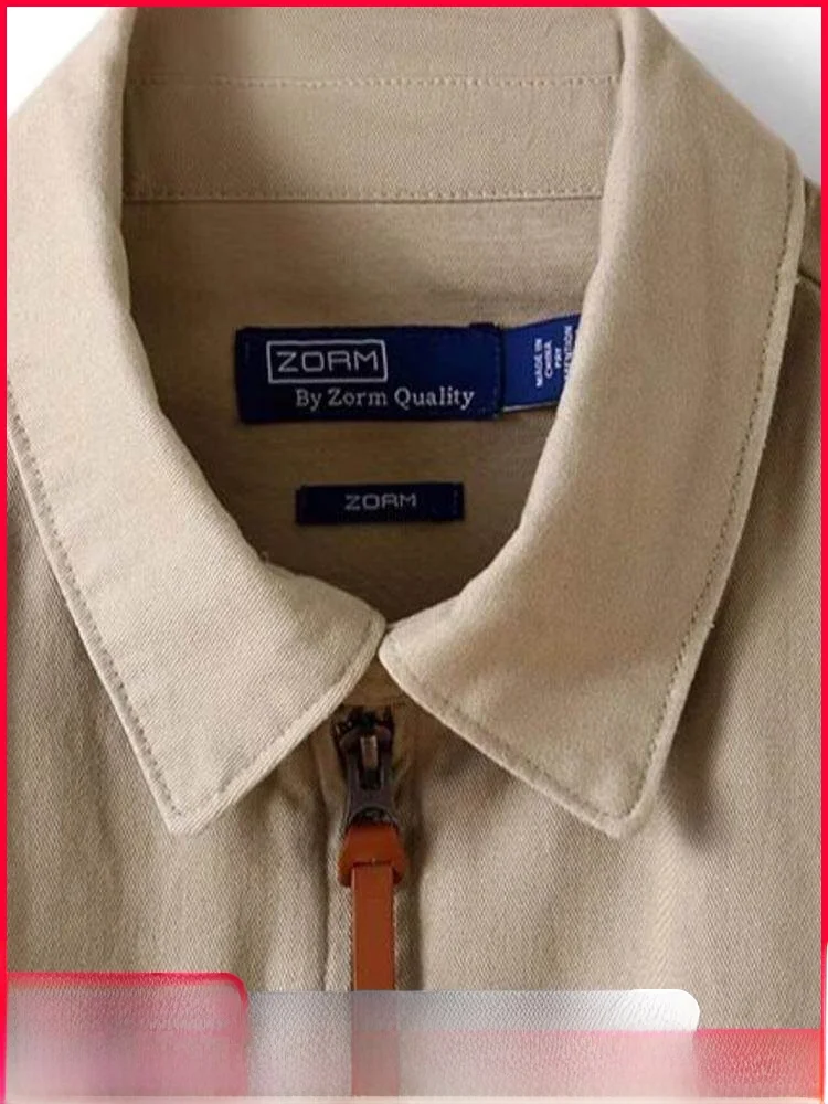 

Classic Double-Color Herringbone Cotton Men's Vintage Hunting Jacket Collar Zipper Closure No Hat Standard Fit Long Sleeve Coat