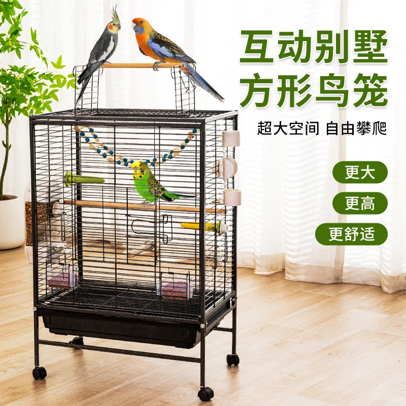 Elevated Double-layer Bird Cage, Parrot Square Tube Cage, Household Multi-layer Horizontal Silk Breeding Xuanfeng Extra Large Sp
