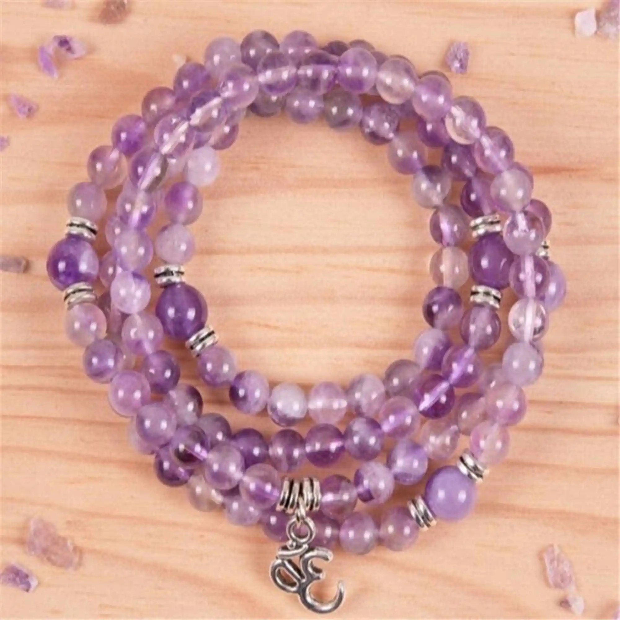 Natural 8mm Amethyst Bracelet 108 Beads Buddha Pendant Gift Bangle Party Teens Wrap Charm Mala Fragrant Men Chain Prayer