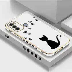 Cat Footprints Luxury Plating Phone Case For Motorola Moto G60 G53 G52 G50 G42 G30 G20 G22 G52 E20 G9 Play Cover