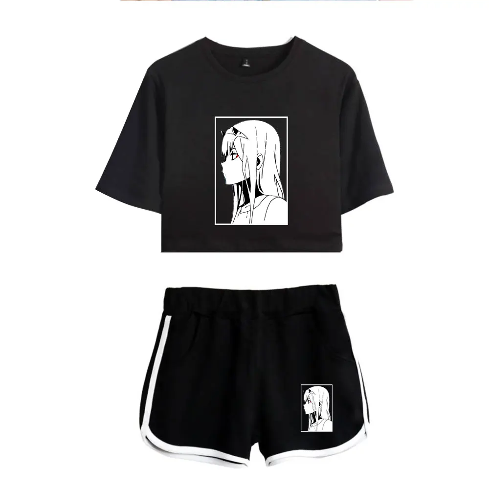 Cartoon Cute DARLING in the FRANXX Exposed Zero Print Cool Sexy Shorts+lovely T-shirts Dew navel Pretty Girl suits Two Piece Set - Image 5
