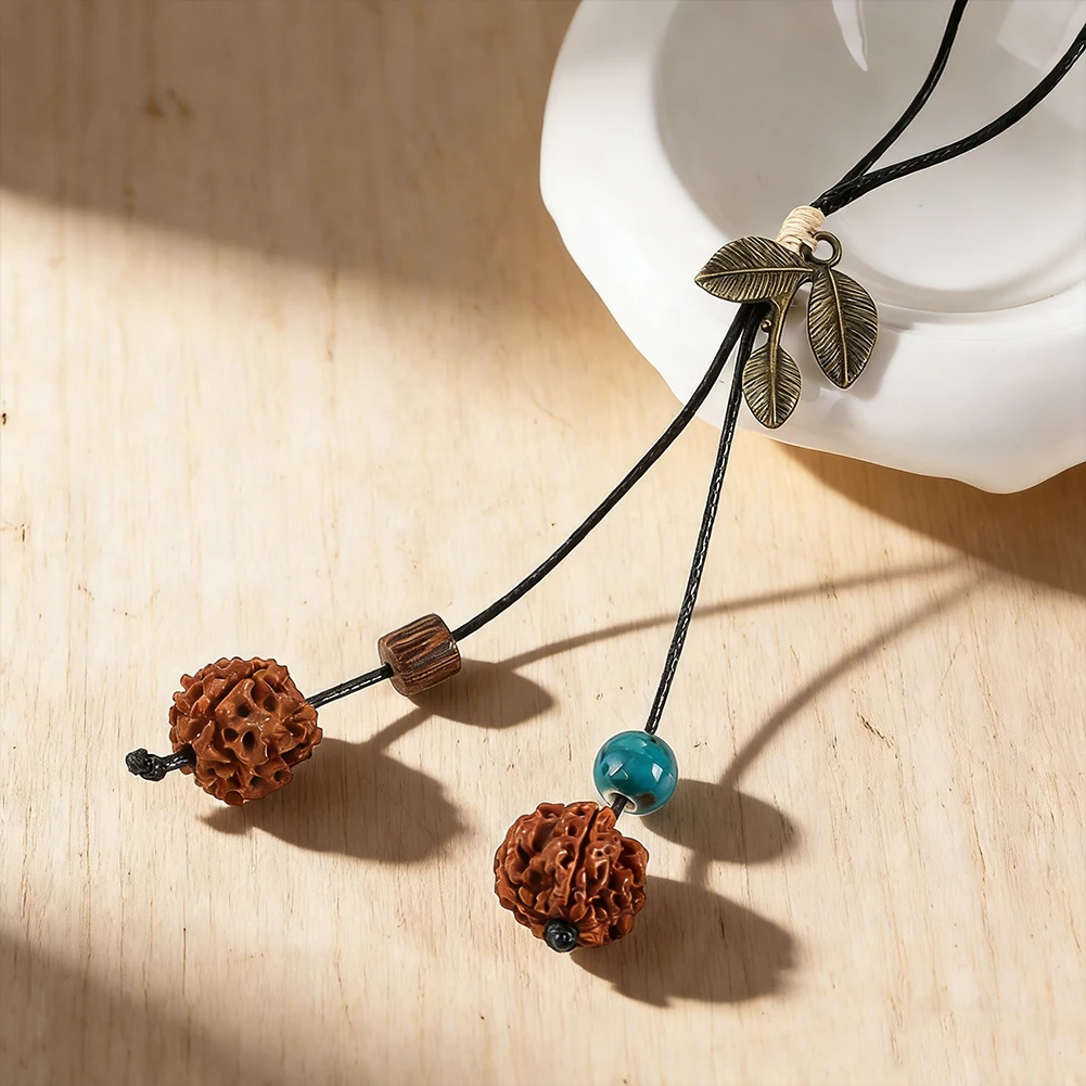 Natural Bodhi Seed Keychain Buddhist Lucky Charm Pendant Spiritual Prayer Bead Key Ring Handmade Meditation Amulet Bag Car Decor