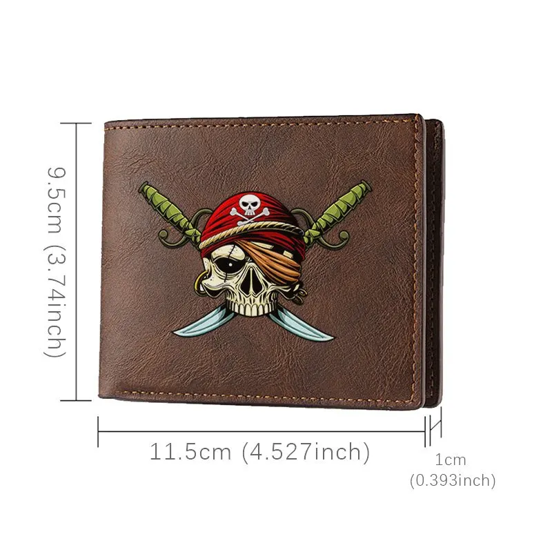 Portafoglio in pelle PU premium con design teschio pirata, stile minimalista compatto per uomini e donne, durevole, leggero, per l'uso quotidiano