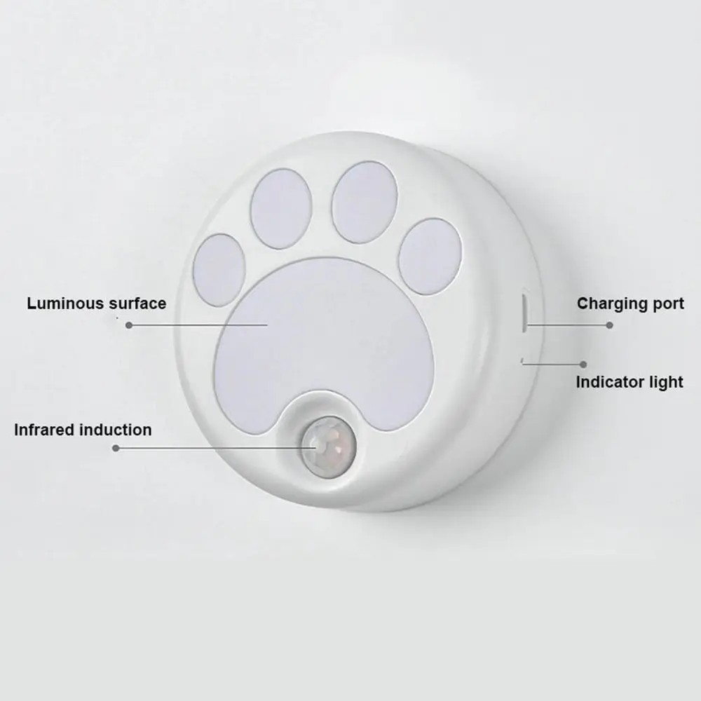 

With Motion Sensor Cat Paw Night Lamp Punch Free Magnetic Attraction Wireless LED Light Intelligent USB Rechargeable