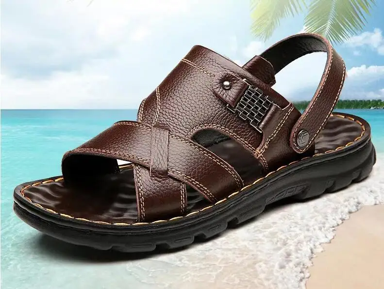

Summer Classic Men's Walking Sandals Leather Sandaly Outdoor Casual Beach Shoes Lightweight Slippers Fashion Half Drag Slides