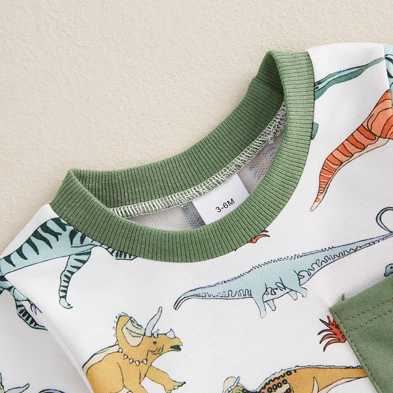 Baby Boy Sweatshirt Romper Casual Dinosaur Print Long Sleeve Jumpsuit for Infant Toddler Fall Outfit