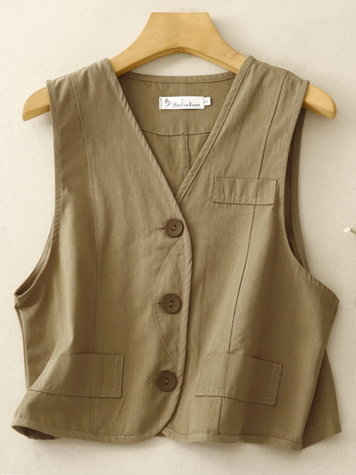 

Retro Workwear Vest Women's Open Cardigan Spring Autumn Loose Casual Layering V-neoulder Vest Top Trendy Commute Sle