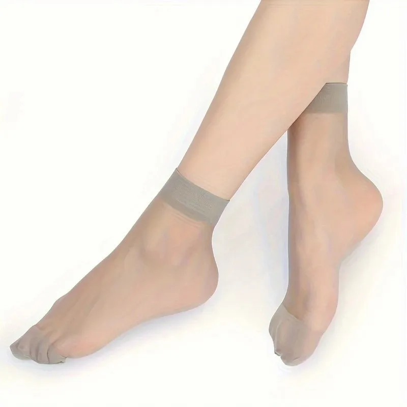 10 Pairs Women Transparent Thin Silk Stockings Summer Breathable Soft Comfortable Black Skin Tone Wear-Resistant Casual Socks image 6