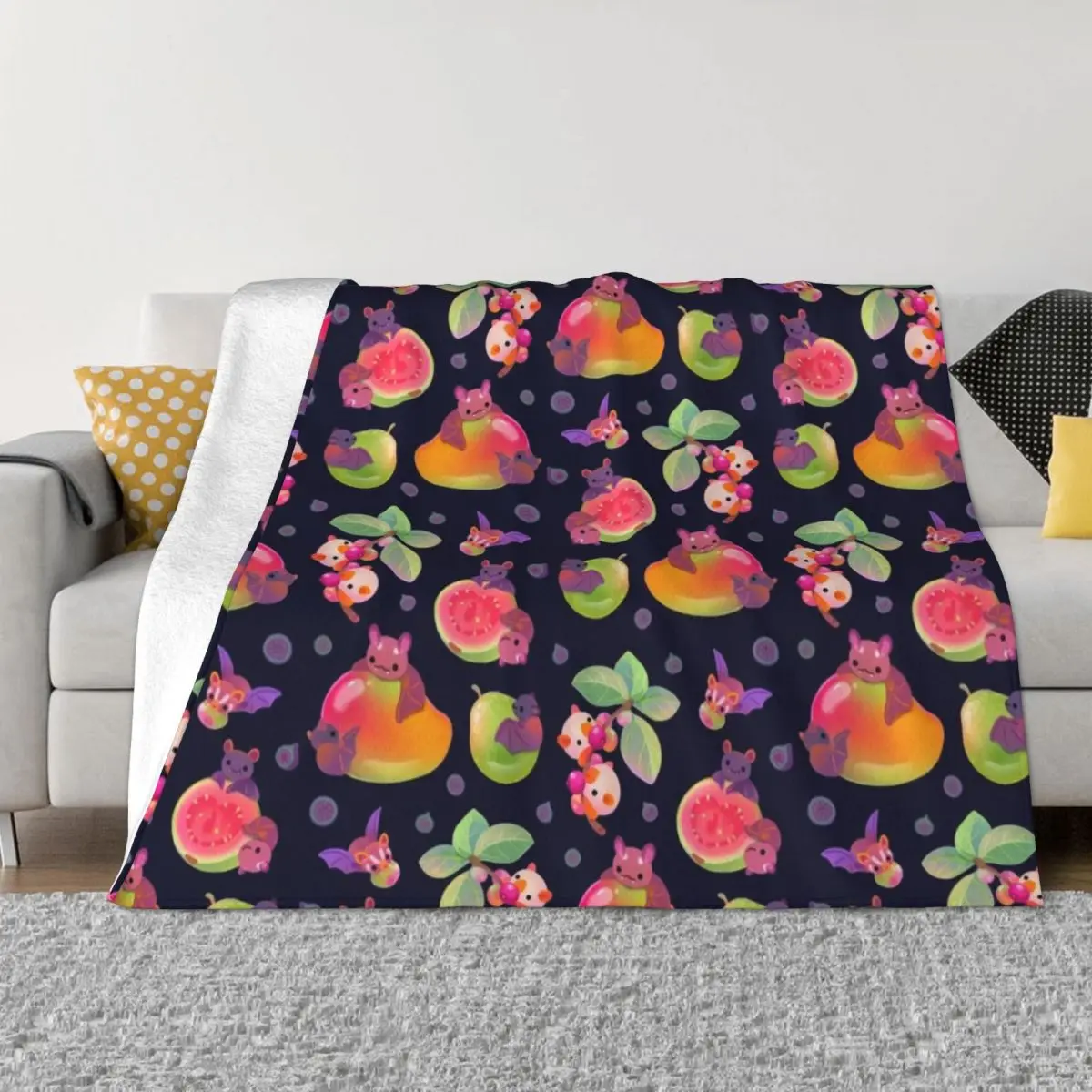 

Fruit and bat - dark Throw Blanket Heavy Blanket Thermal Blanket