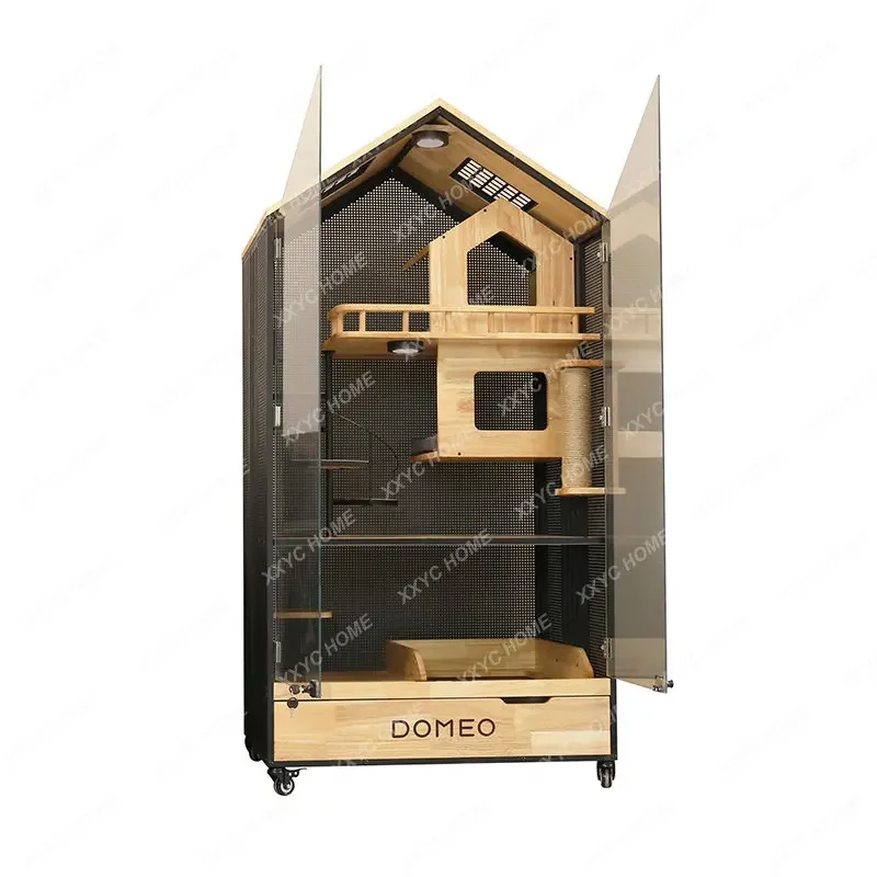 

Second-Generation Art Gallery-Grade Solid Wood Cat Villa Starry Sky Cat House Panoramic Transparent Cattery Customizable